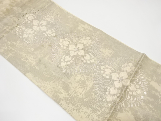 アンティーク　変わり菱に草花模様織り出し袋帯（材料）